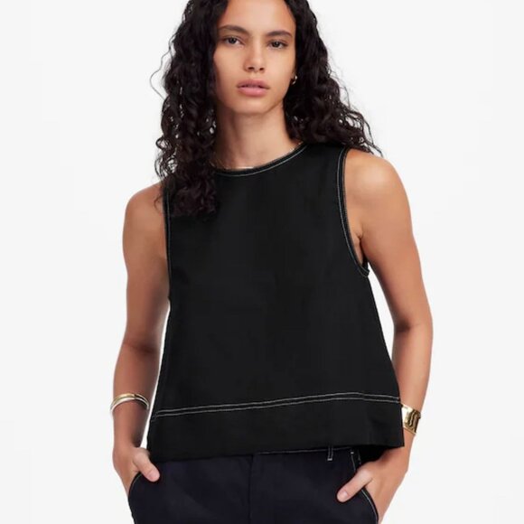 NWT Madewell Black Linen Pleated Shell Top - Size: Extra Small - Picture 1 of 12